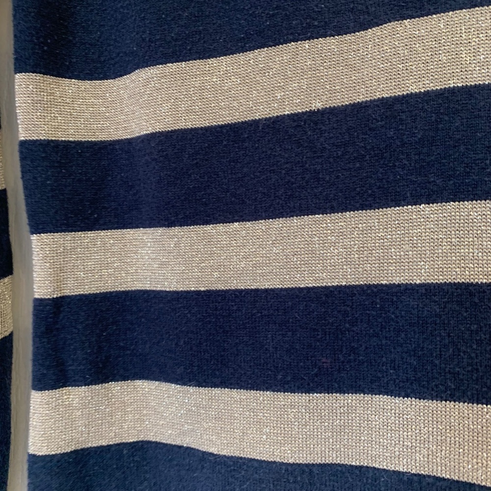 Michael Michael Kors Navy & Gold Striped Knit Top (S) | Grommet V-Neck Detail | - Picture 5 of 7